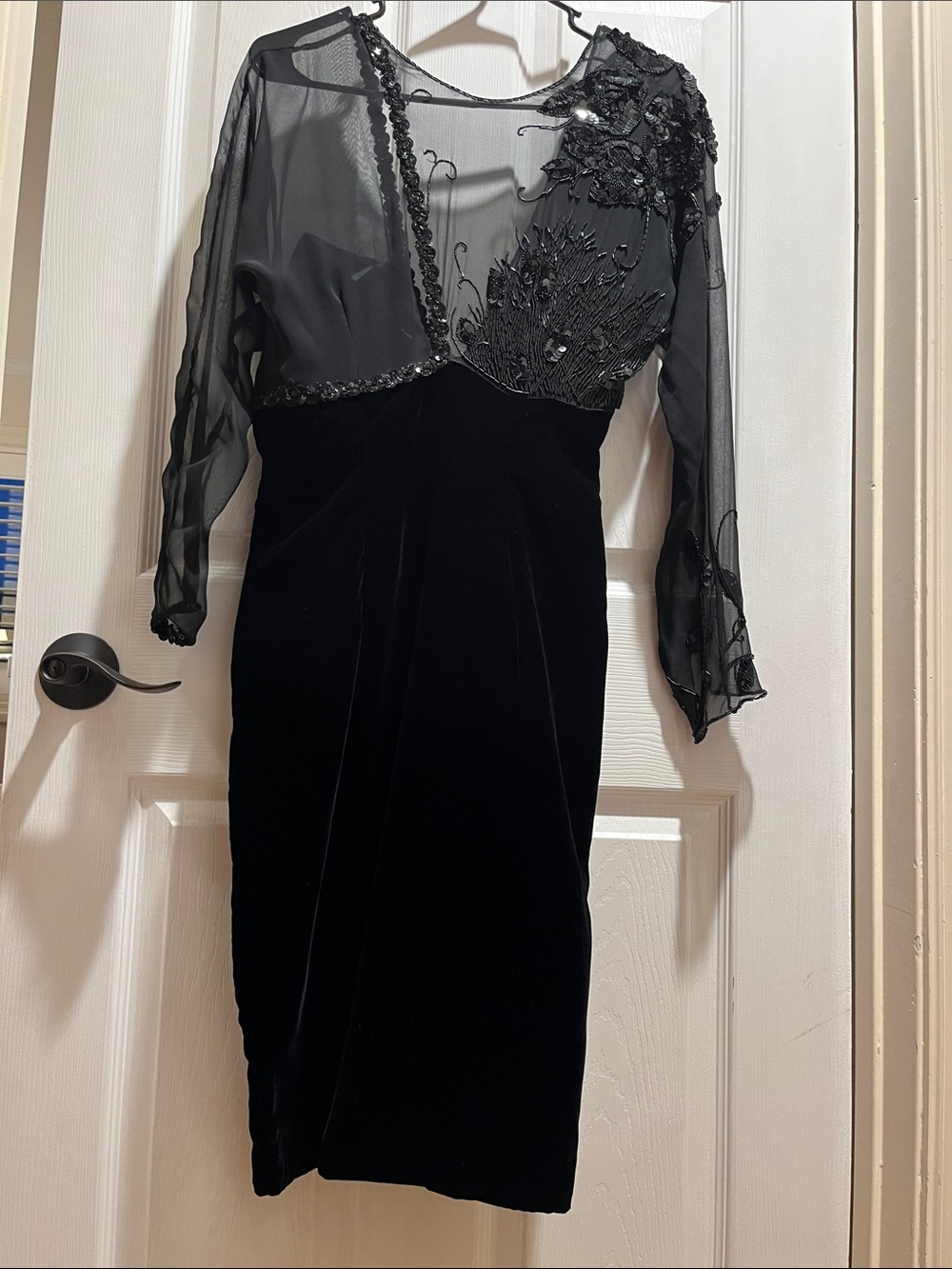 Black Embellished Sheer Sleeve Midi Dress